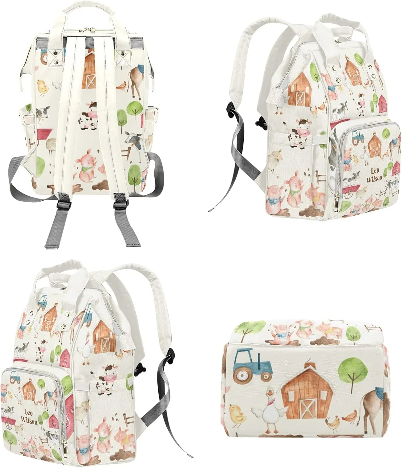 Farm Animals Cow Pig Horse Personalized Name Diaper Bag Backpack,Custom Travel DayPack for Nappy Mommy Bag Gift