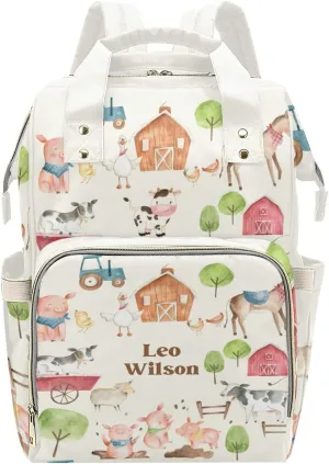 Farm Animals Cow Pig Horse Personalized Name Diaper Bag Backpack,Custom Travel DayPack for Nappy Mommy Bag Gift