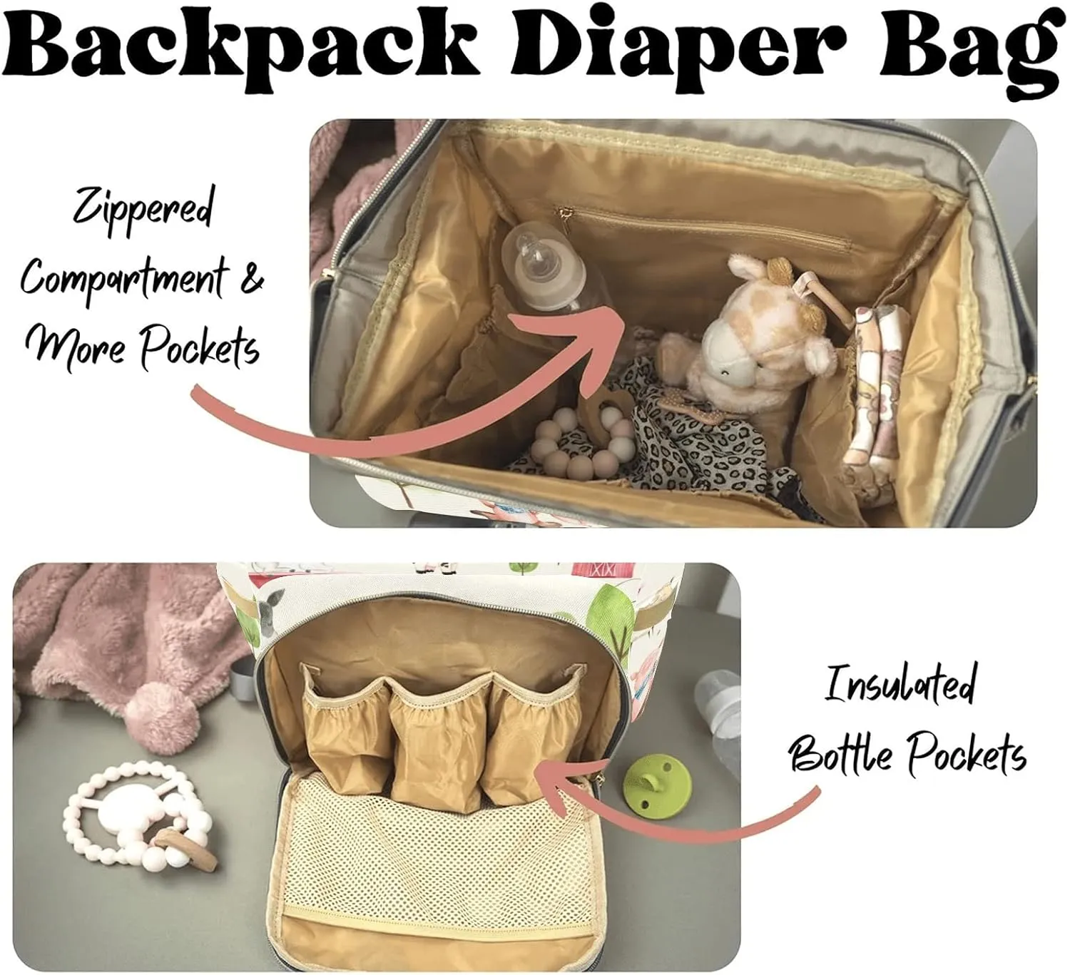 Farm Animals Cow Pig Horse Personalized Name Diaper Bag Backpack,Custom Travel DayPack for Nappy Mommy Bag Gift