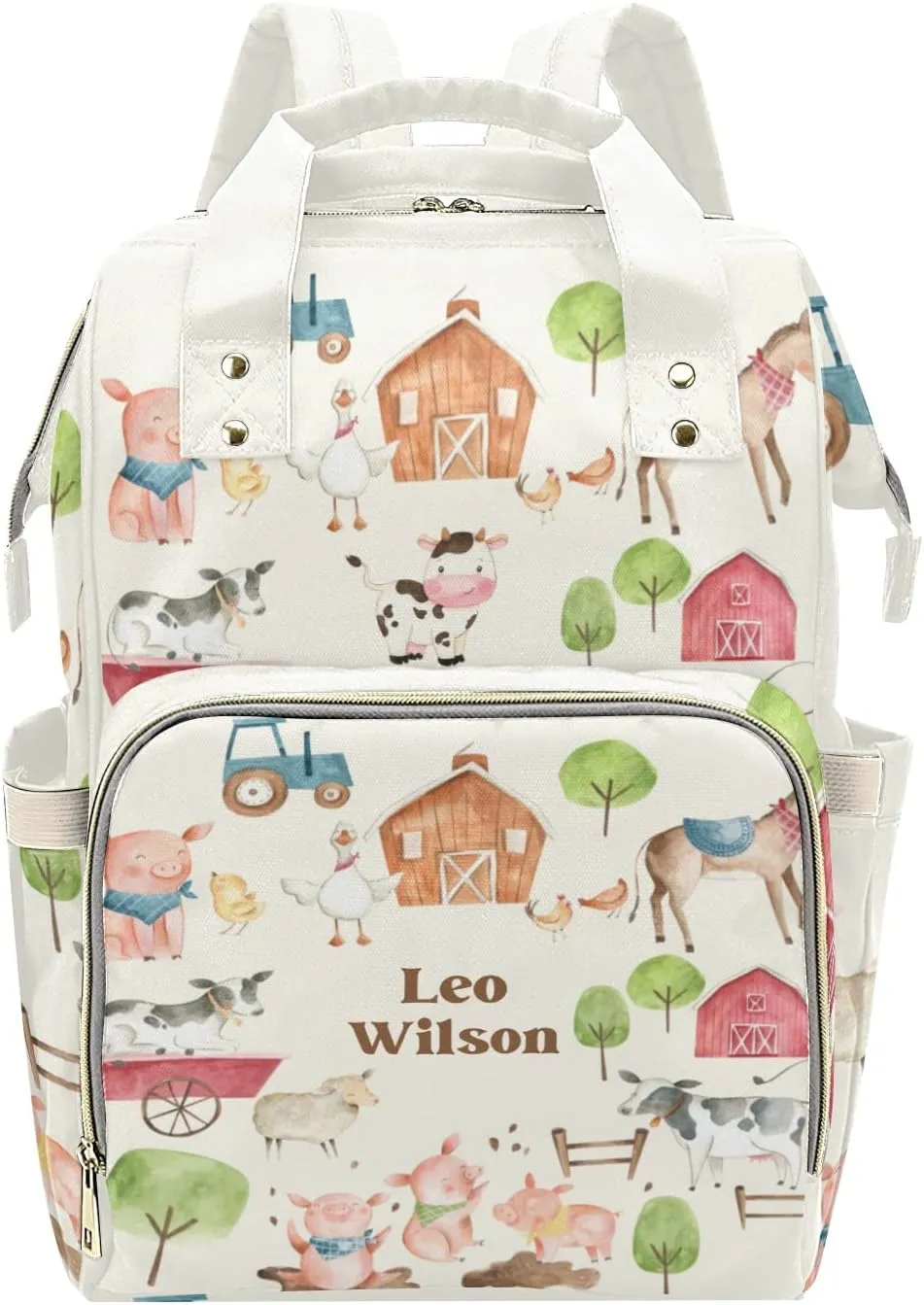 Farm Animals Cow Pig Horse Personalized Name Diaper Bag Backpack,Custom Travel DayPack for Nappy Mommy Bag Gift