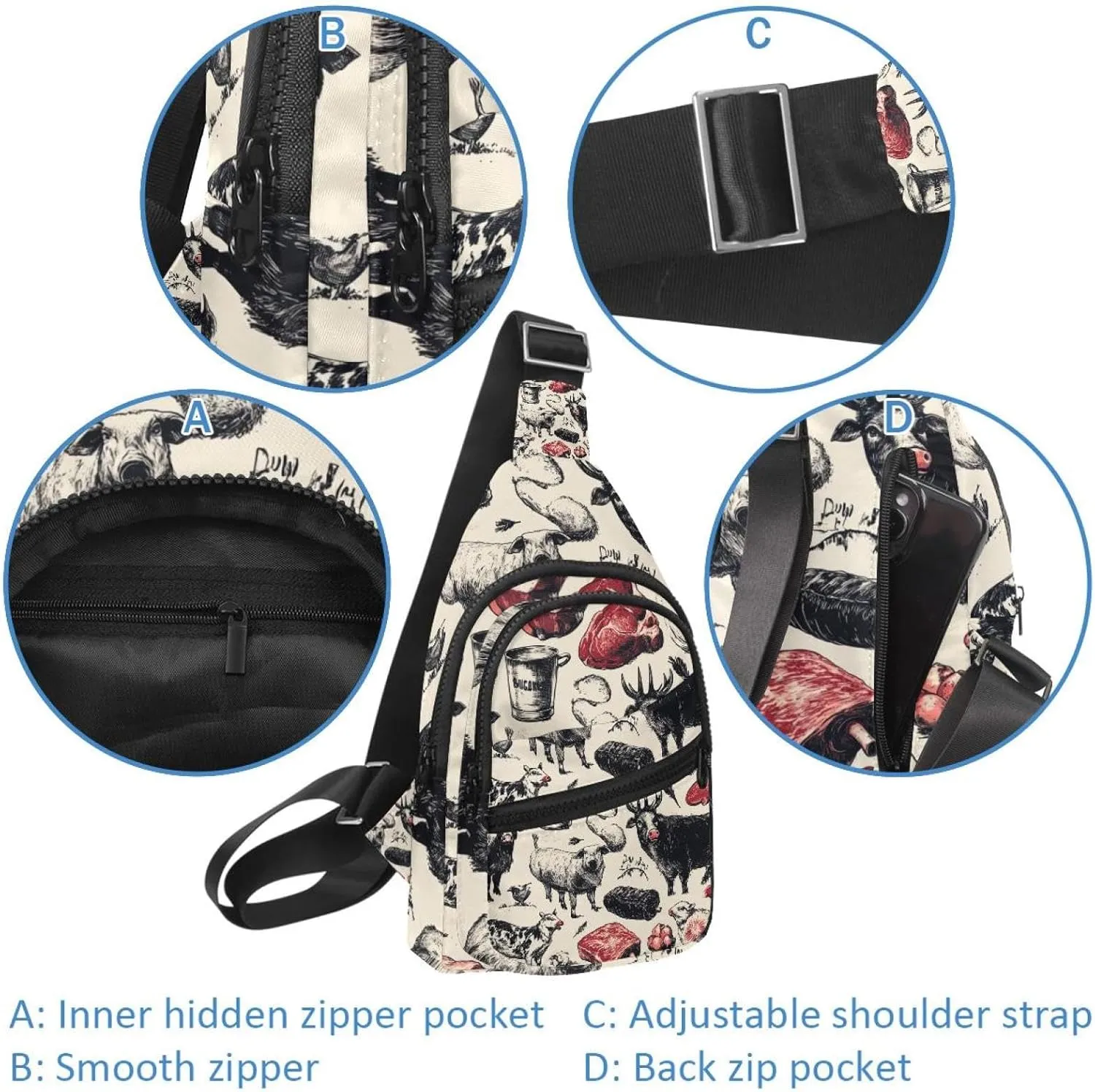 Farm animals Sling Bag for Women Men Backpack Fanny Pack Crossbody Chest Travel Shoulder Belt Bags Purse Handbag