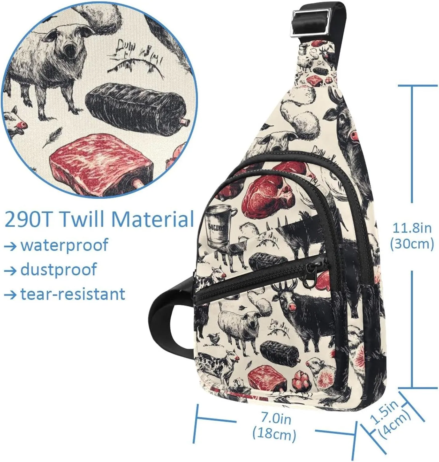 Farm animals Sling Bag for Women Men Backpack Fanny Pack Crossbody Chest Travel Shoulder Belt Bags Purse Handbag