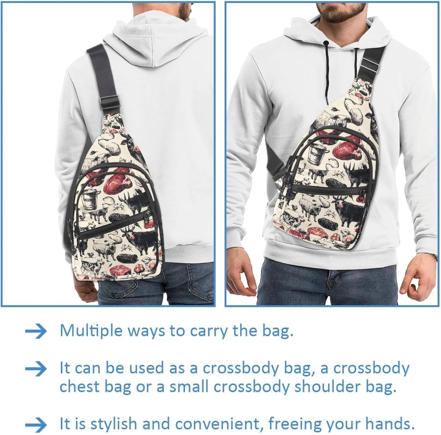 Farm animals Sling Bag for Women Men Backpack Fanny Pack Crossbody Chest Travel Shoulder Belt Bags Purse Handbag