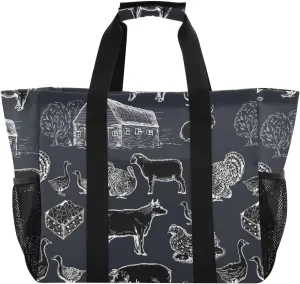 Farm Barn Black Large Tote Bag Grocery Bags Canvas Travel Beach Bag Handbags Waterproof Diaper ShoulderBag for Women Daily Shopping Vacation Essentials