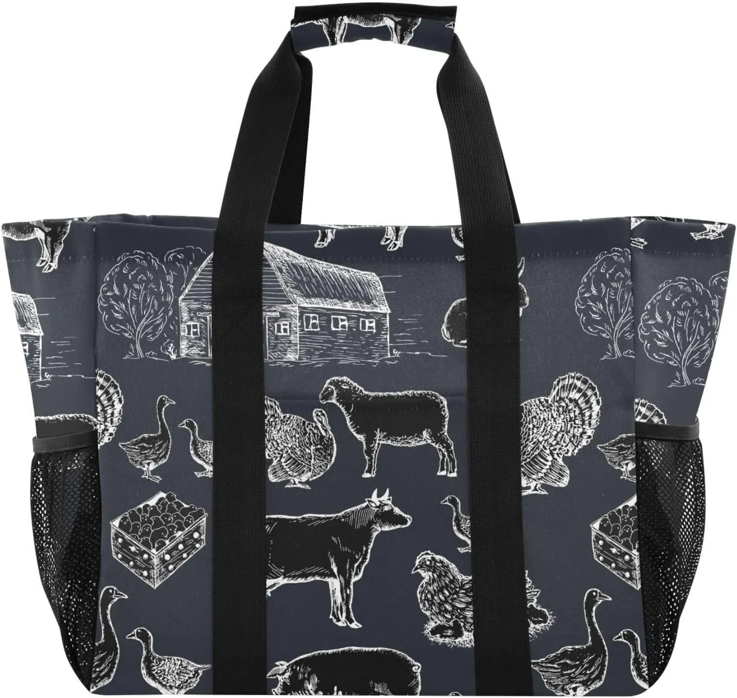 Farm Barn Black Large Tote Bag Grocery Bags Canvas Travel Beach Bag Handbags Waterproof Diaper ShoulderBag for Women Daily Shopping Vacation Essentials