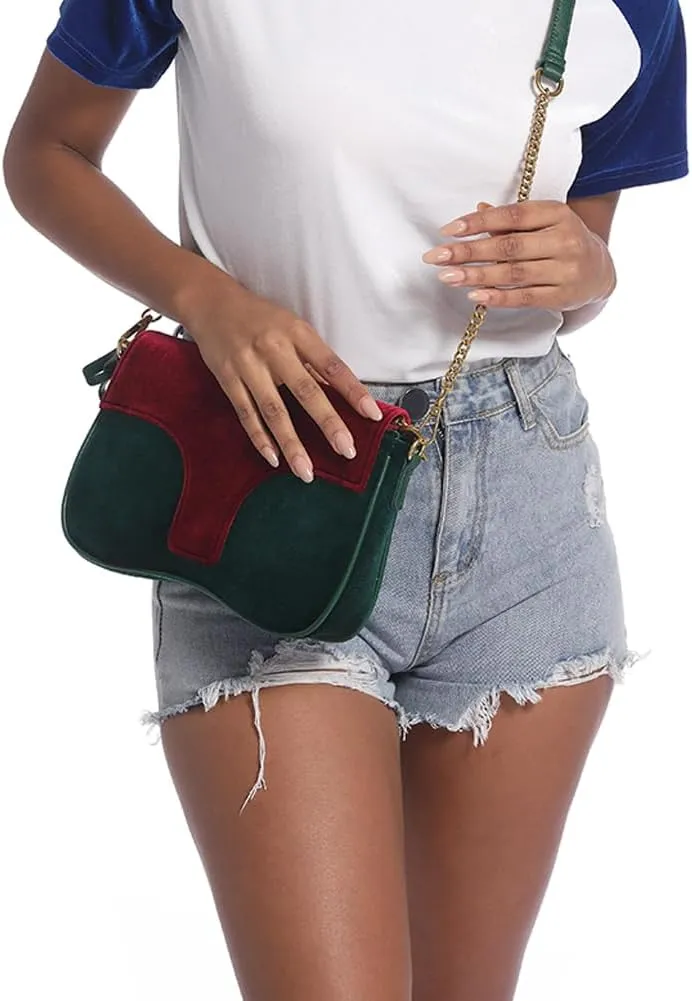 Farm4Far Women Velvet Velour Stiff Shoulder Evening Crossbody Bag
