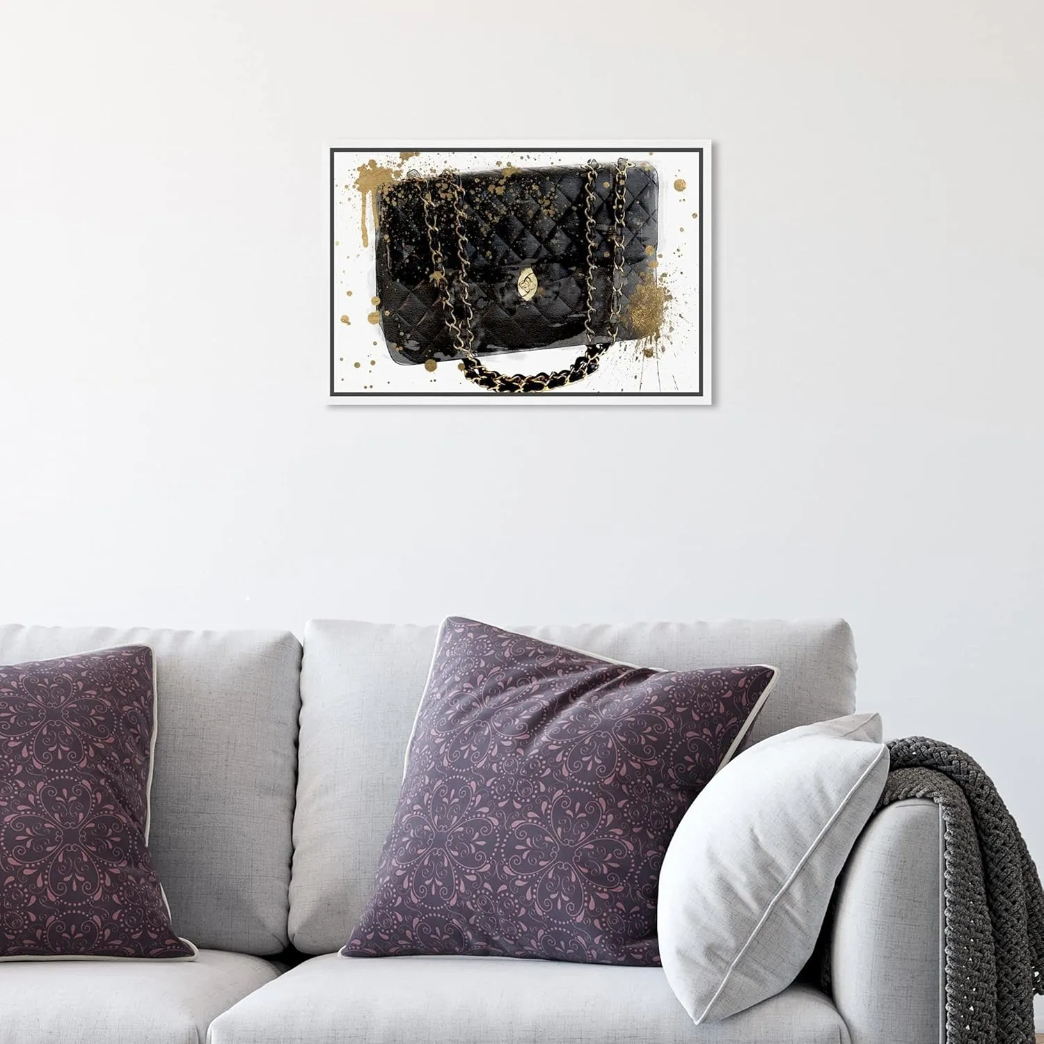 Fashion and Glam Wall Art Framed Canvas Prints 'Black Bag' Handbags