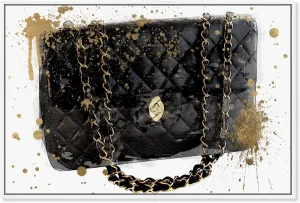 Fashion and Glam Wall Art Framed Canvas Prints 'Black Bag' Handbags