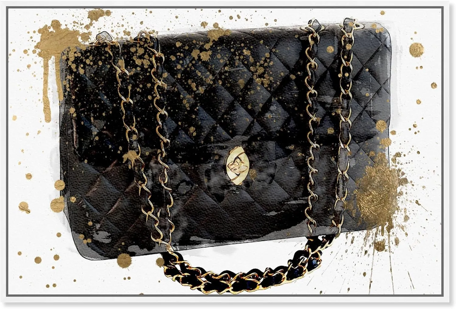 Fashion and Glam Wall Art Framed Canvas Prints 'Black Bag' Handbags