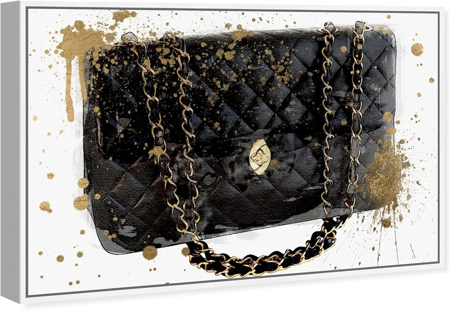 Fashion and Glam Wall Art Framed Canvas Prints 'Black Bag' Handbags
