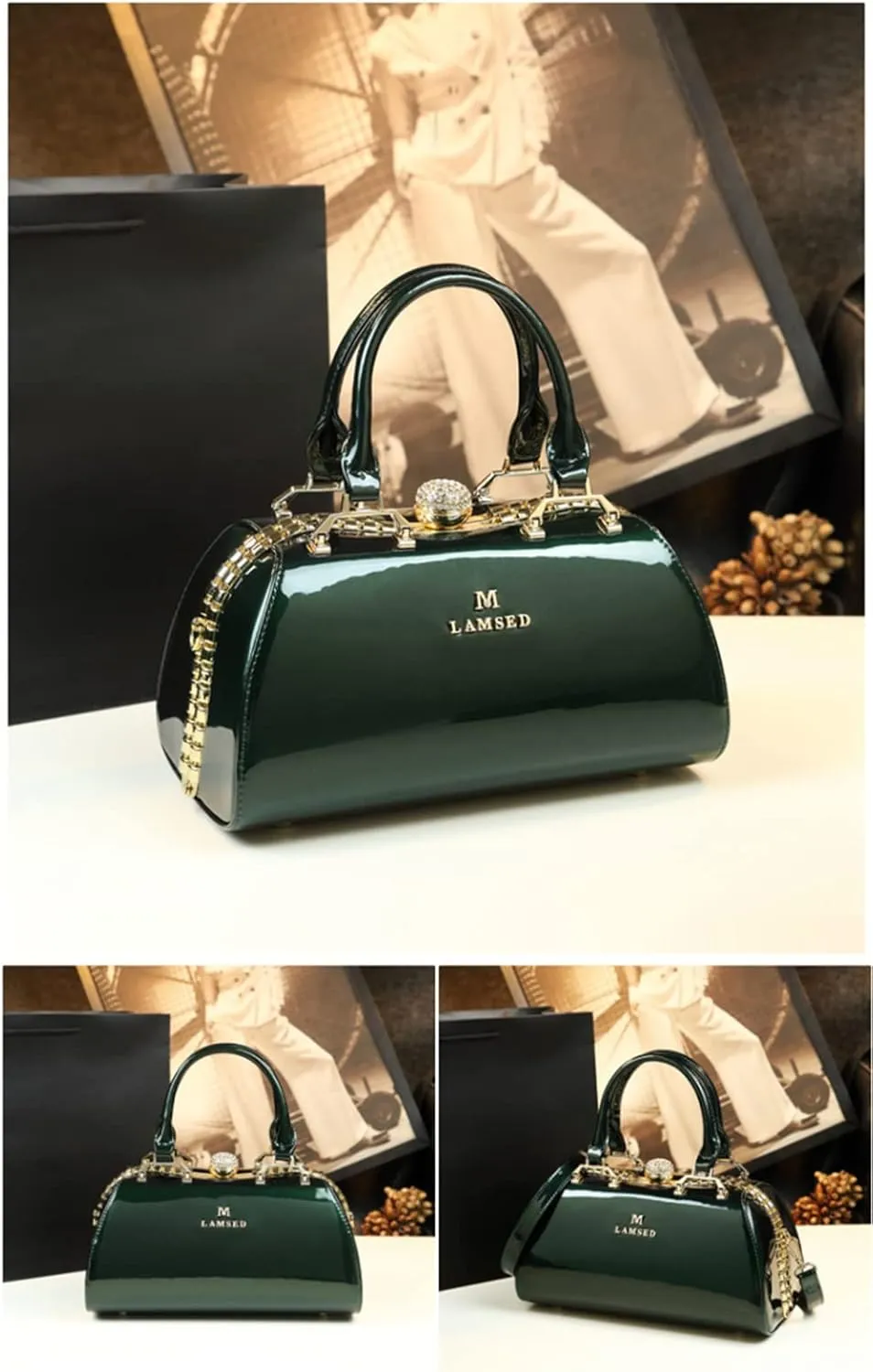 Fashion Leather Women's Top Handle Satchel Crossbody Handbags Crystal Evening Bag Purses Hard Shoulder Bags