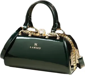 Fashion Leather Women's Top Handle Satchel Crossbody Handbags Crystal Evening Bag Purses Hard Shoulder Bags
