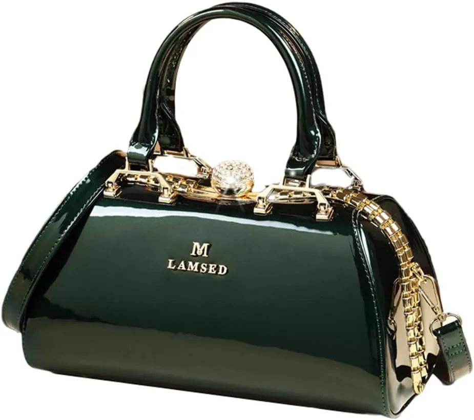 Fashion Leather Women's Top Handle Satchel Crossbody Handbags Crystal Evening Bag Purses Hard Shoulder Bags