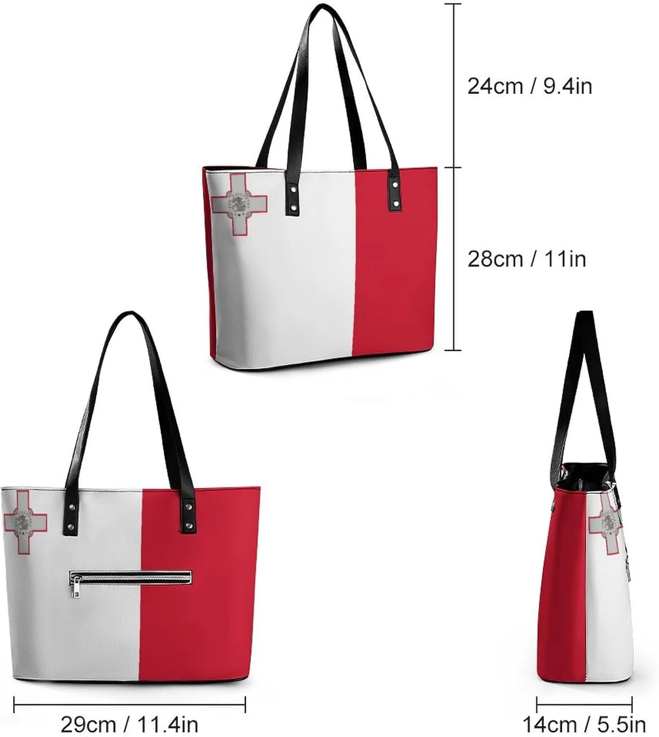 Fashionable Malta Flag Tote Handbag Women Versatile Leather Bag for Travel and Work