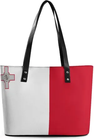 Fashionable Malta Flag Tote Handbag Women Versatile Leather Bag for Travel and Work