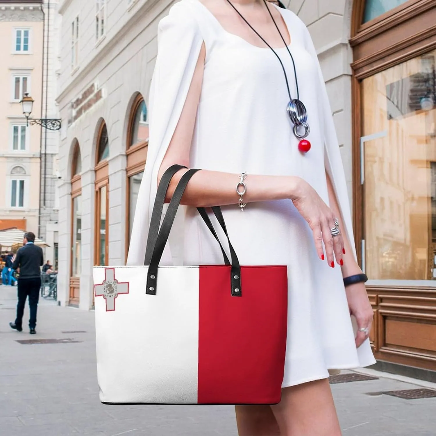Fashionable Malta Flag Tote Handbag Women Versatile Leather Bag for Travel and Work