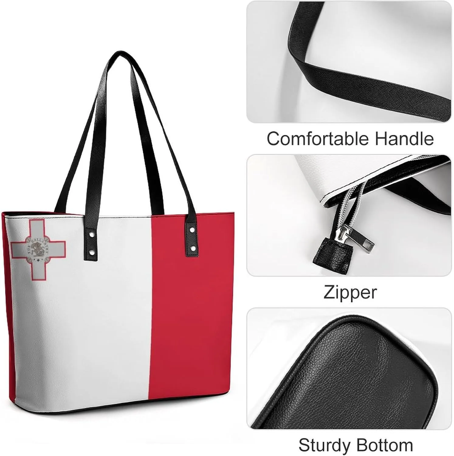 Fashionable Malta Flag Tote Handbag Women Versatile Leather Bag for Travel and Work