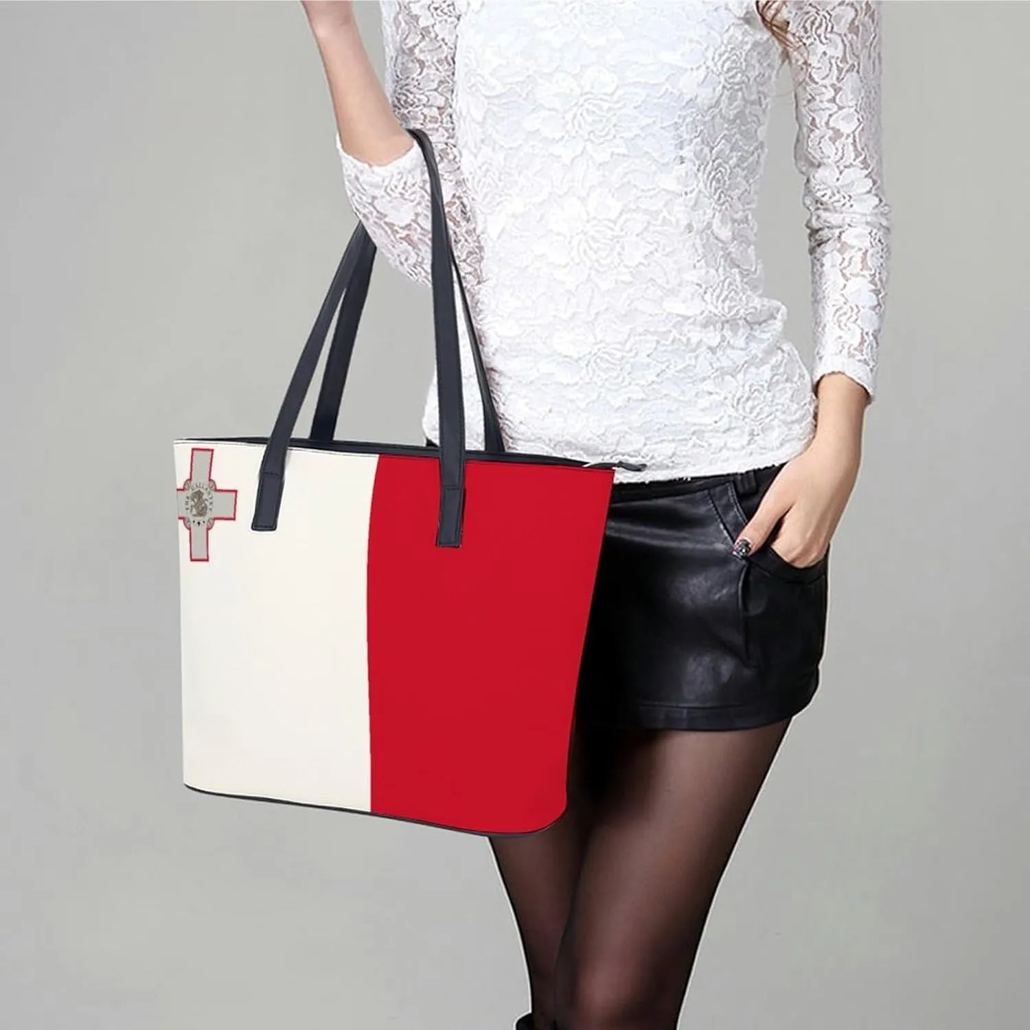 Fashionable Malta Flag Tote Handbag Women Versatile Leather Bag for Travel and Work