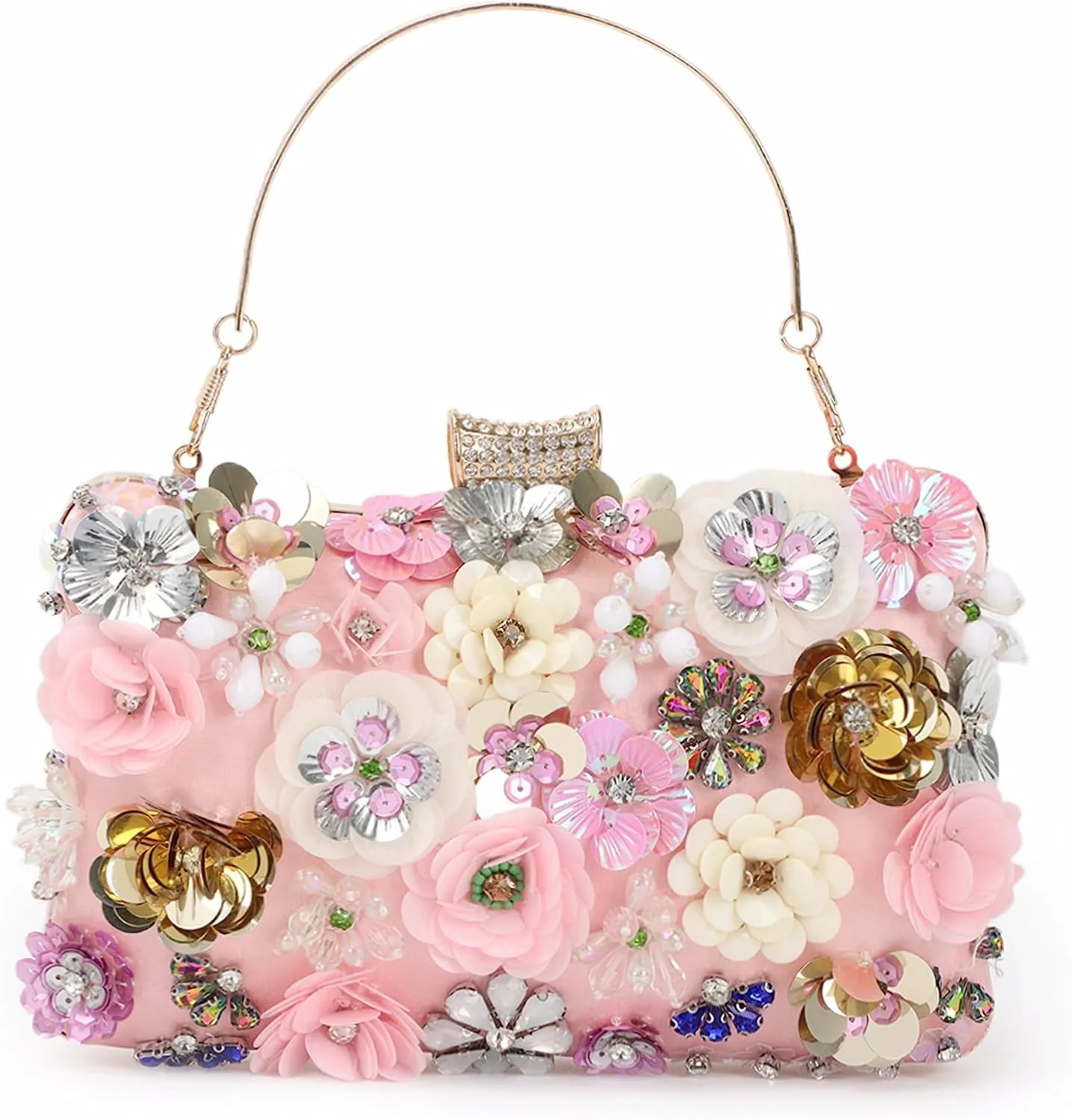 Fecialy Women's Floral Evening Handbags Colorful Rhinestone Clutch Purses Floral Bride Wedding Handbag Chain Shoulder Bag