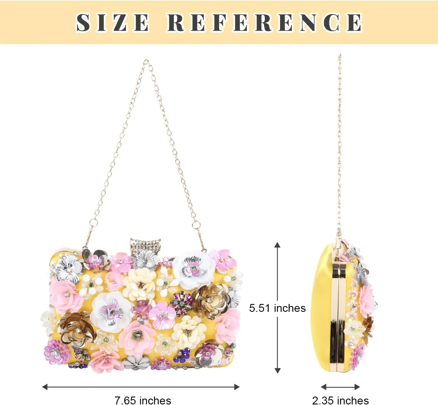 Fecialy Women's Floral Evening Handbags Colorful Rhinestone Clutch Purses Floral Bride Wedding Handbag Chain Shoulder Bag