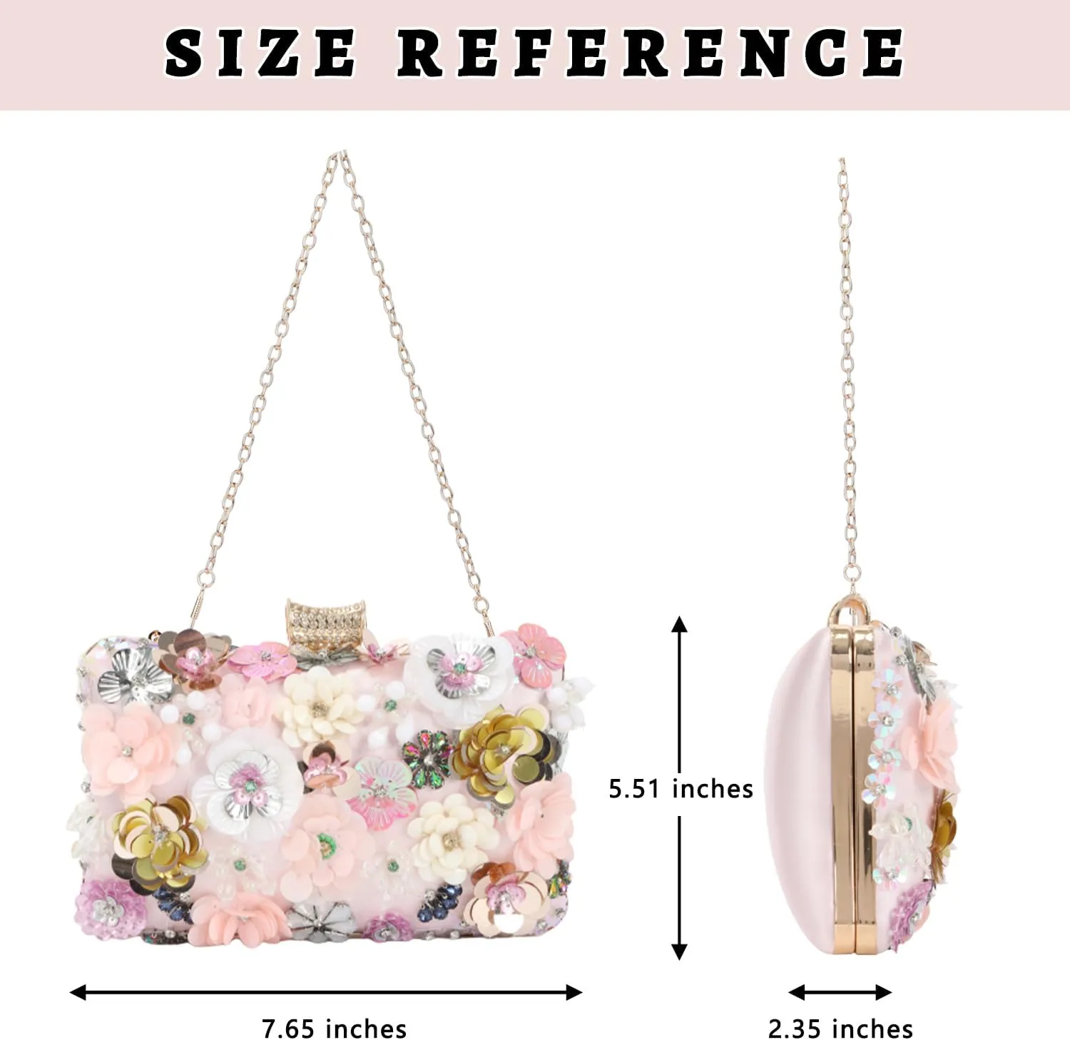 Fecialy Women's Floral Evening Handbags Colorful Rhinestone Clutch Purses Floral Bride Wedding Handbag Chain Shoulder Bag