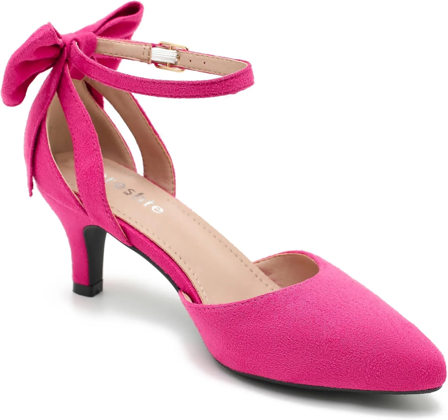 fereshte Women's Wedding Evening Party Bow Kitten Heels Pumps Ankle Strap Buckle Dress Shoes
