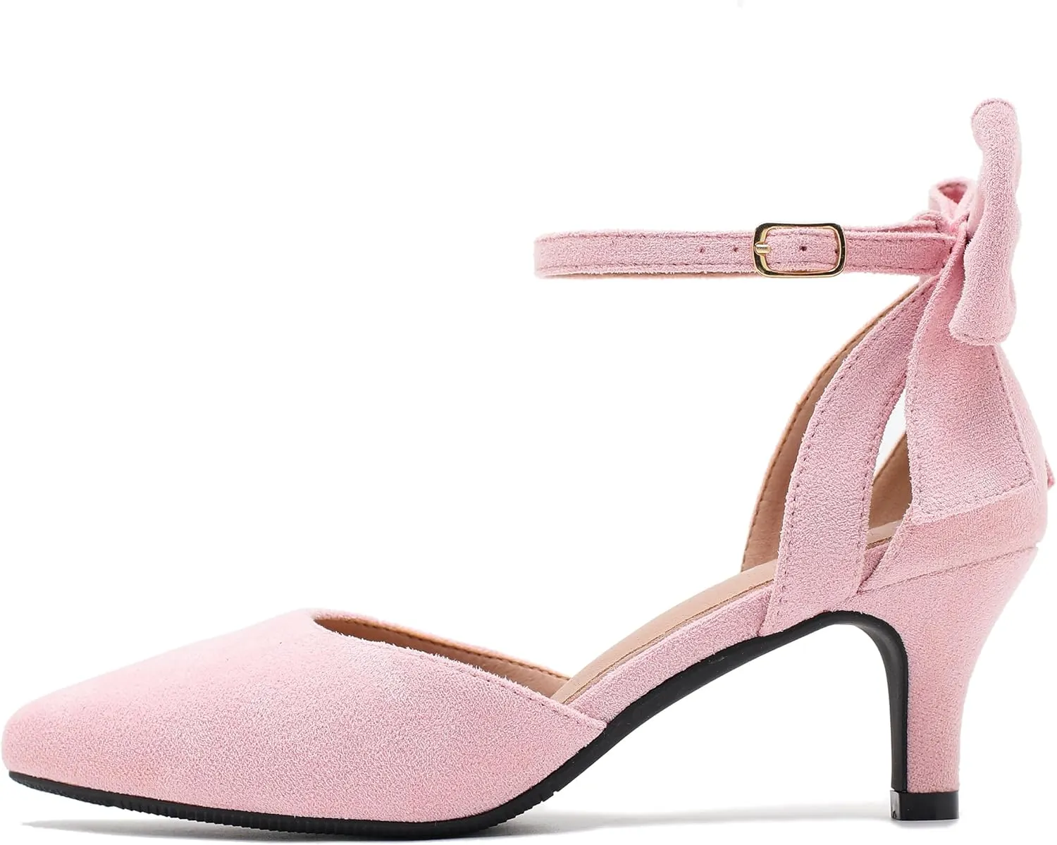 fereshte Women's Wedding Evening Party Bow Kitten Heels Pumps Ankle Strap Buckle Dress Shoes