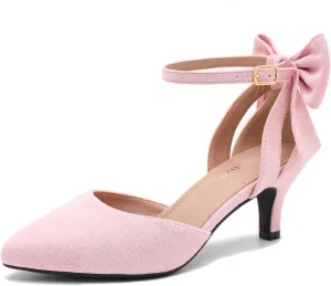 fereshte Women's Wedding Evening Party Bow Kitten Heels Pumps Ankle Strap Buckle Dress Shoes