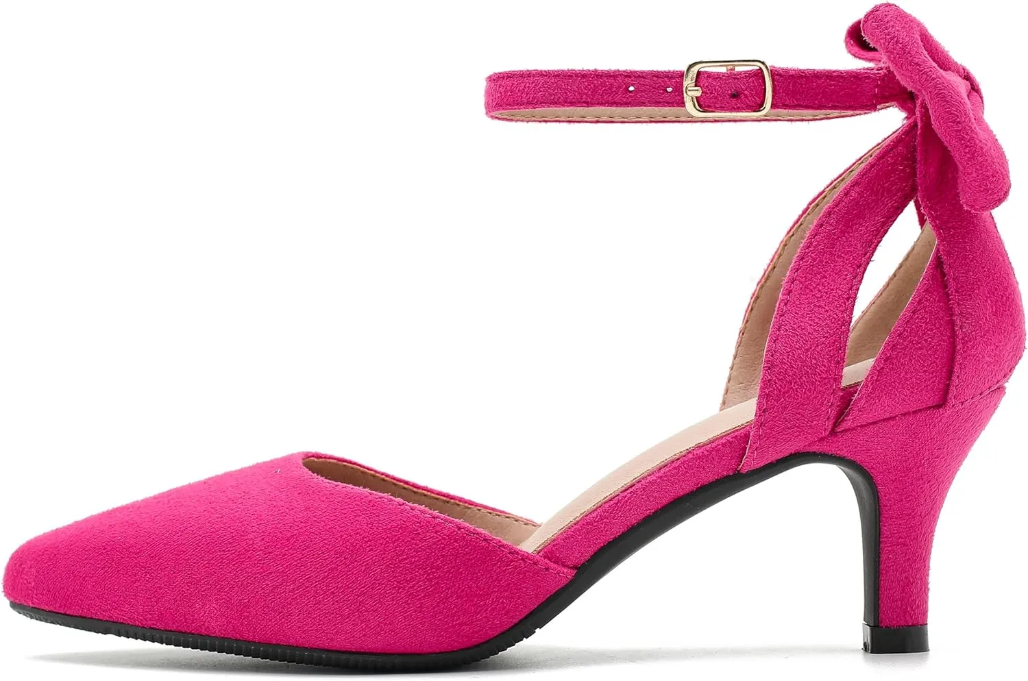 fereshte Women's Wedding Evening Party Bow Kitten Heels Pumps Ankle Strap Buckle Dress Shoes