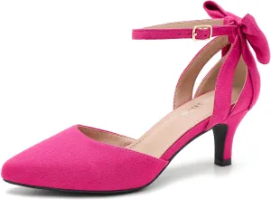 fereshte Women's Wedding Evening Party Bow Kitten Heels Pumps Ankle Strap Buckle Dress Shoes