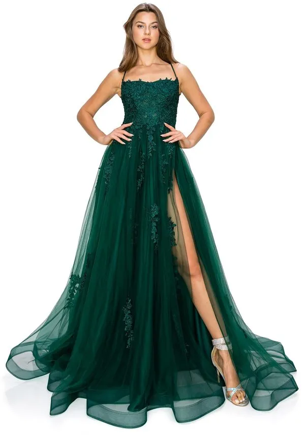 FINAL SALE: Women evening ball gown with lace and applique with open back