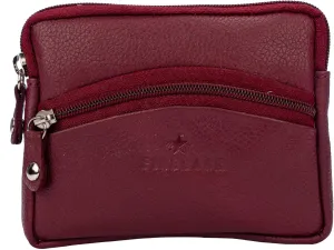 FINELAER Leather Coin Pouch Purse Wallet Change Pocket Size Holder Zipper For Men & Women (Maroon)