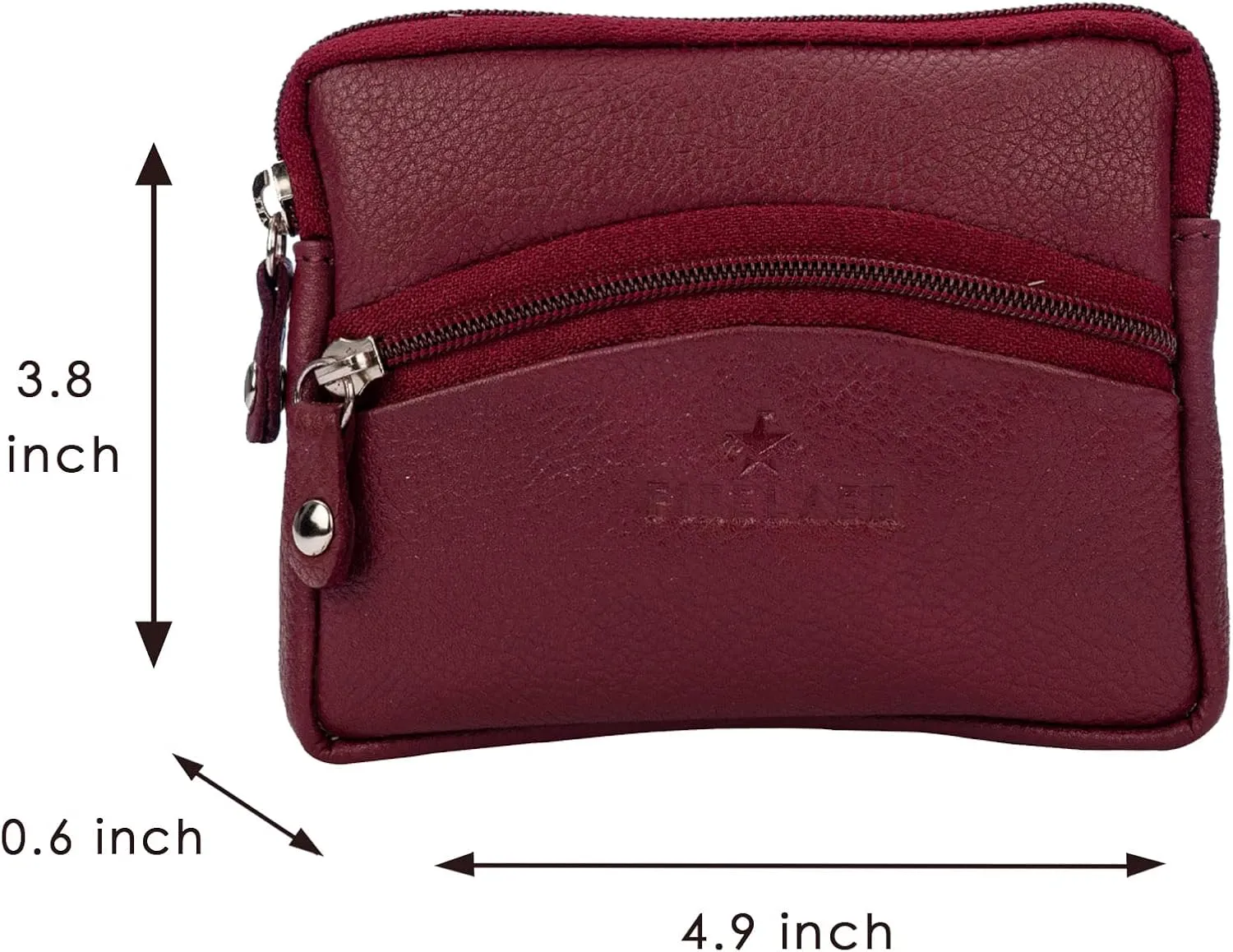 FINELAER Leather Coin Pouch Purse Wallet Change Pocket Size Holder Zipper For Men & Women (Maroon)