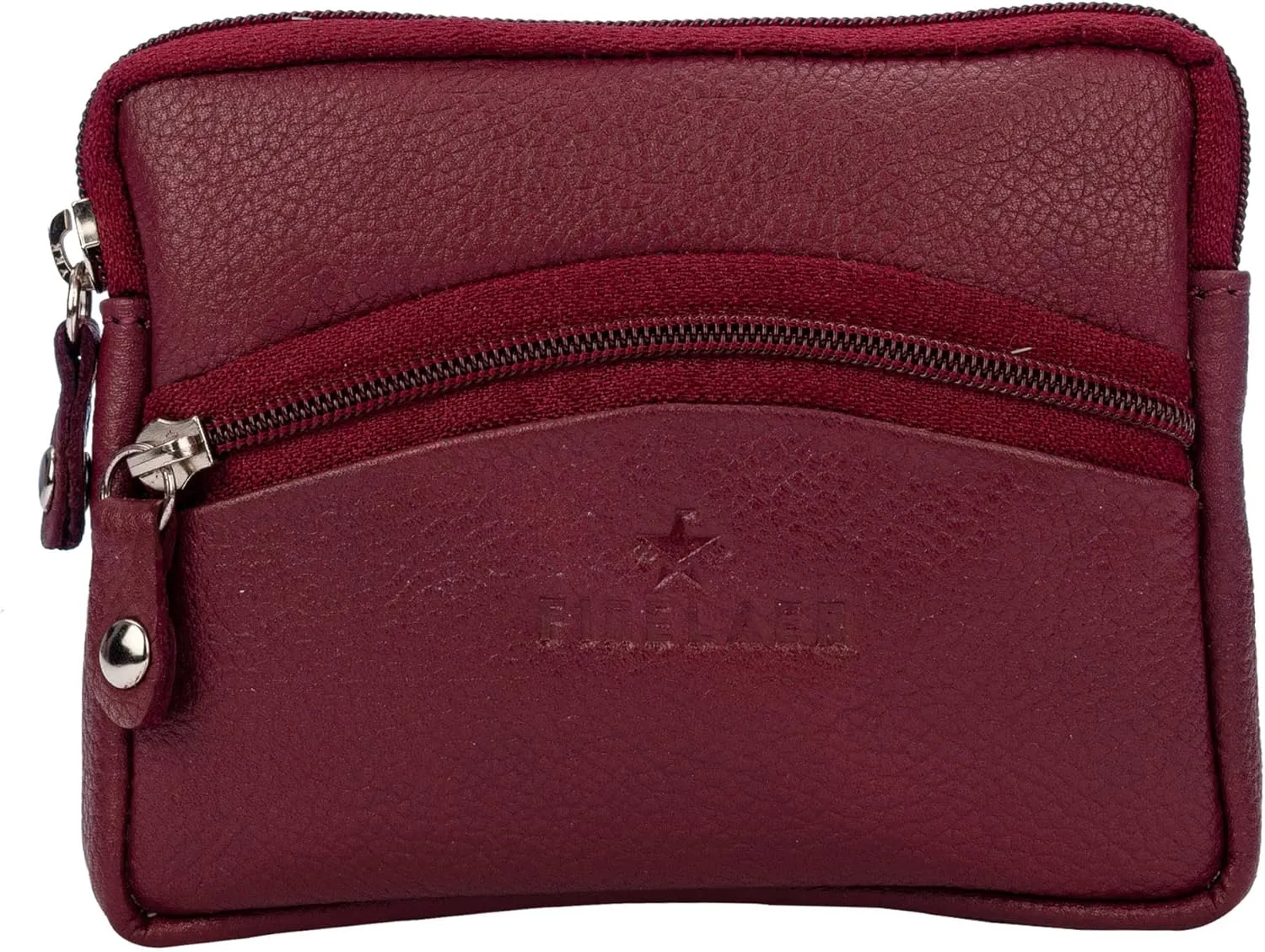 FINELAER Leather Coin Pouch Purse Wallet Change Pocket Size Holder Zipper For Men & Women (Maroon)