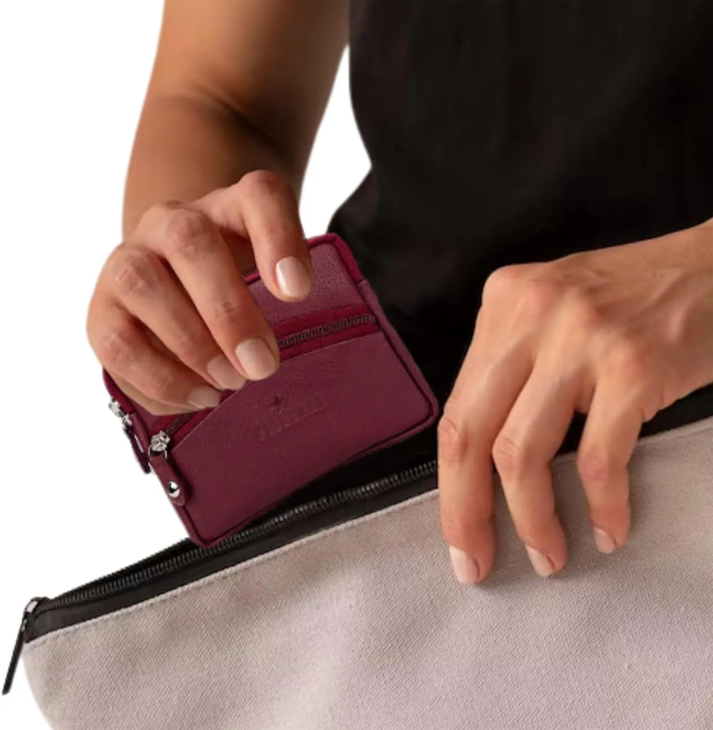 FINELAER Leather Coin Pouch Purse Wallet Change Pocket Size Holder Zipper For Men & Women (Maroon)