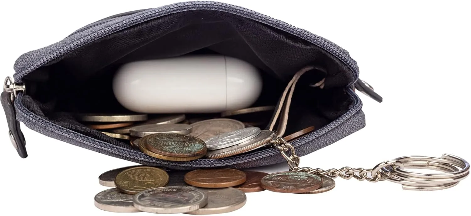 FINELAER Leather Coin Pouch Purse Wallet Change Pocket Size Holder Zipper For Men & Women