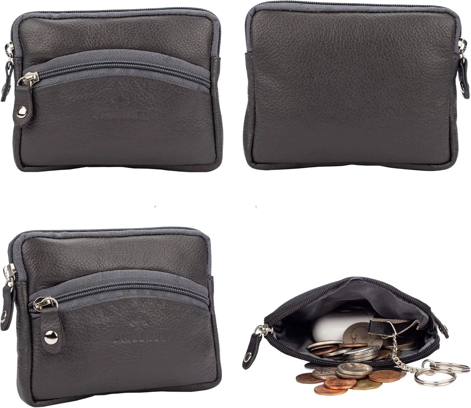 FINELAER Leather Coin Pouch Purse Wallet Change Pocket Size Holder Zipper For Men & Women