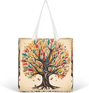 Fingerprints Diversity Tree Fashion Women Handbags Full Printed Shopping Canvas Tote Bag For Work Travel
