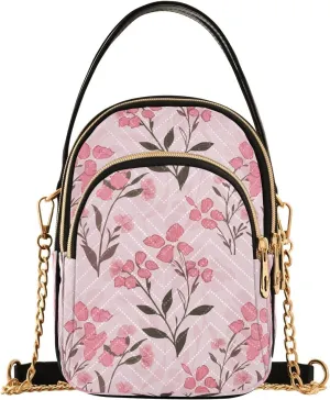 Floral Branch Petal Multi Pockets Crossbody Bags for Women Zip Cell Phone Purse Wallet Bag with Detachable Shoulder Strap Zipper Purse for Gift Traveling Working Shopping Women Girls Trendy