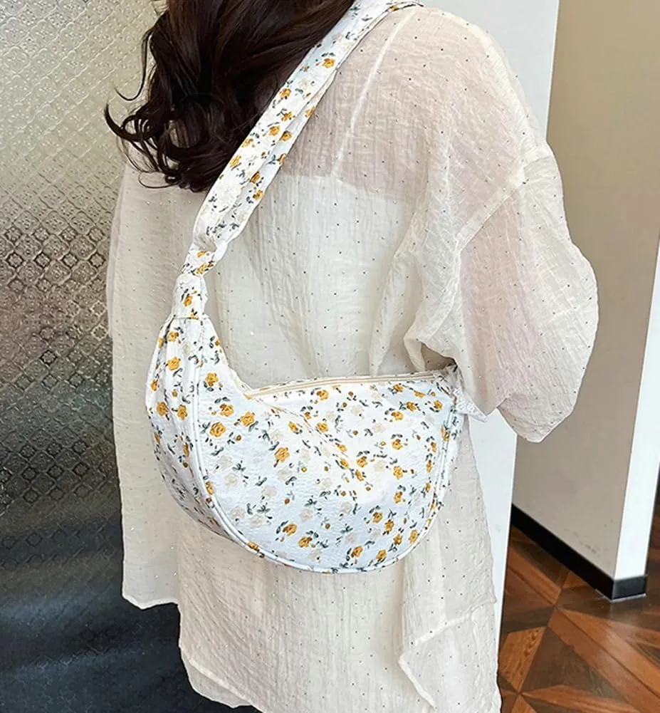 Floral Crossbody Bag for Women Cute Dumpling Shoulder Purse Small Totes Handbag Top Handle Satchel