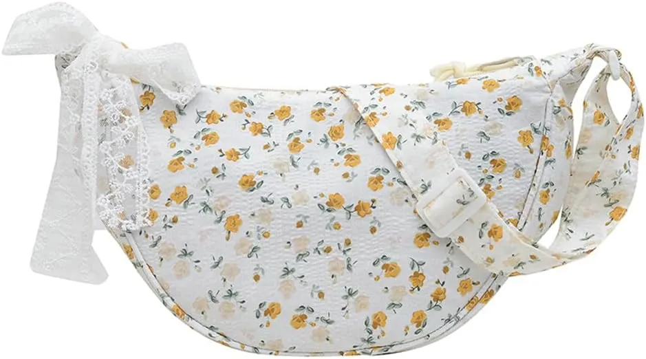 Floral Crossbody Bag for Women Cute Dumpling Shoulder Purse Small Totes Handbag Top Handle Satchel