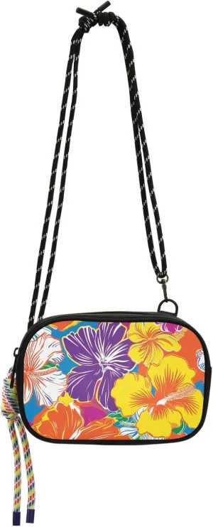 Floral Hawaiian Small Black Crossbody Purse for Mens Waterproof with Credit Card Slots Shoulder Bags Date