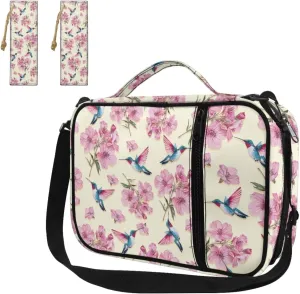 Floral Hummingbird Bible Carrying Case for Women with 2 Leather Bookmarks Big Girls Lightweight Waterproof Church Crossbody Bag for Standard and Large Study Bible,Pink