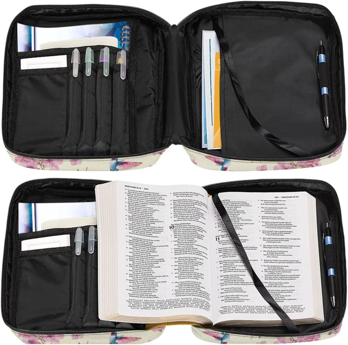 Floral Hummingbird Bible Carrying Case for Women with 2 Leather Bookmarks Big Girls Lightweight Waterproof Church Crossbody Bag for Standard and Large Study Bible,Pink