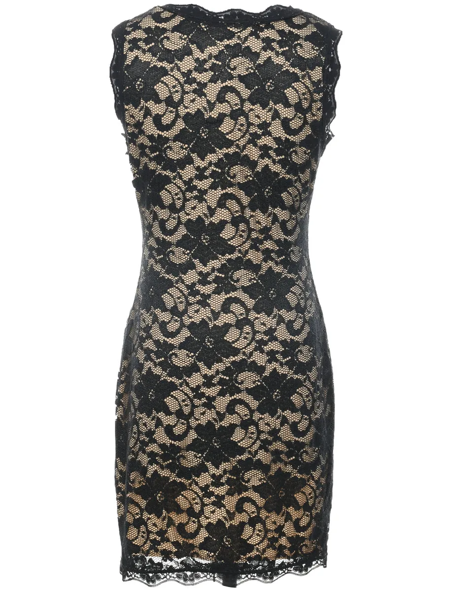 Floral Pattern Lace Evening Dress - M