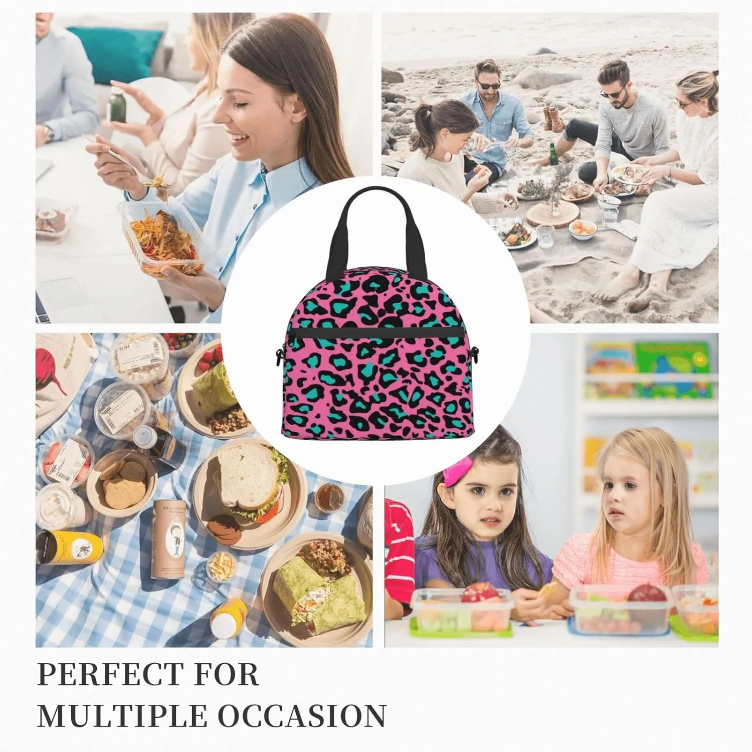 Floral Pattern,Insulated Reusable Lunch Bag with Adjustable Shoulder Strap for Adults,Swirled Mix Flower Petals,Leakproof Office Picnic Hiking Beach Tote Bag,Blue White,9x5x7.8in
