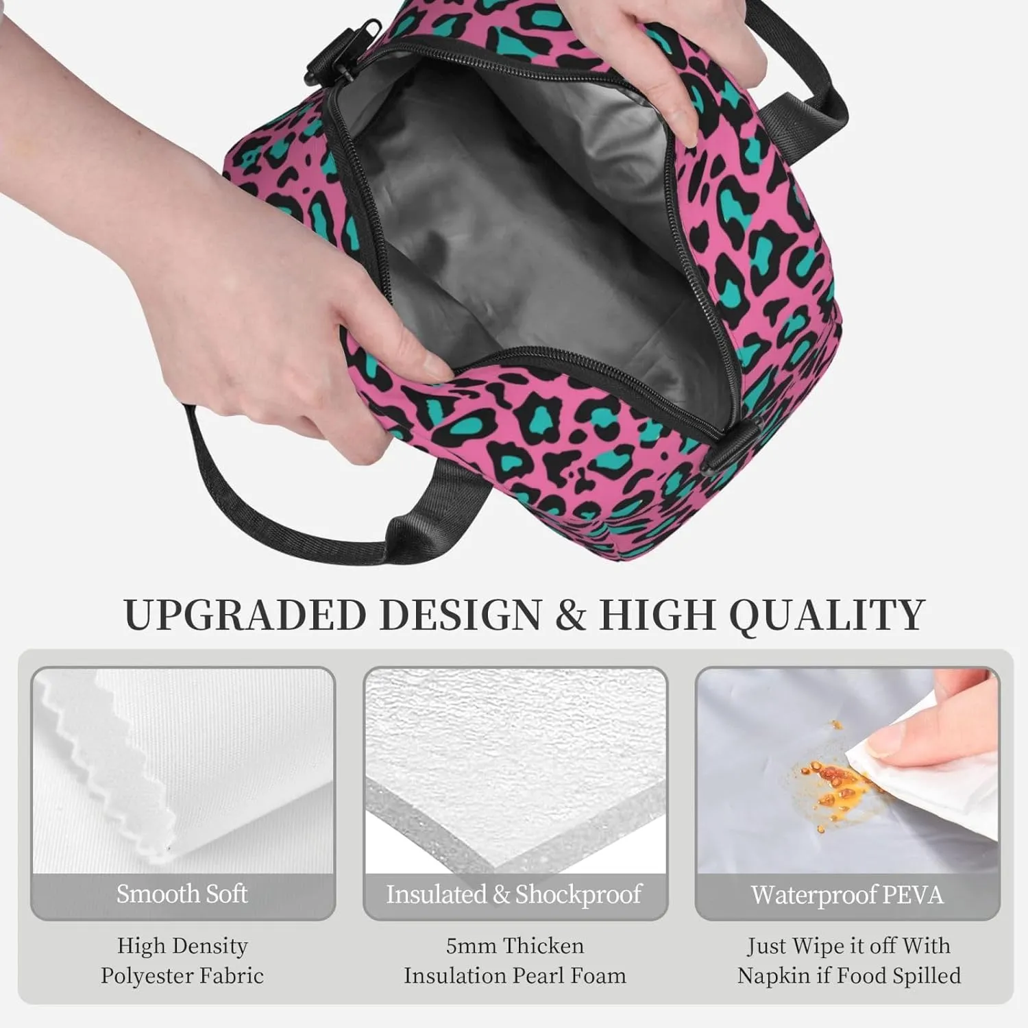 Floral Pattern,Insulated Reusable Lunch Bag with Adjustable Shoulder Strap for Adults,Swirled Mix Flower Petals,Leakproof Office Picnic Hiking Beach Tote Bag,Blue White,9x5x7.8in