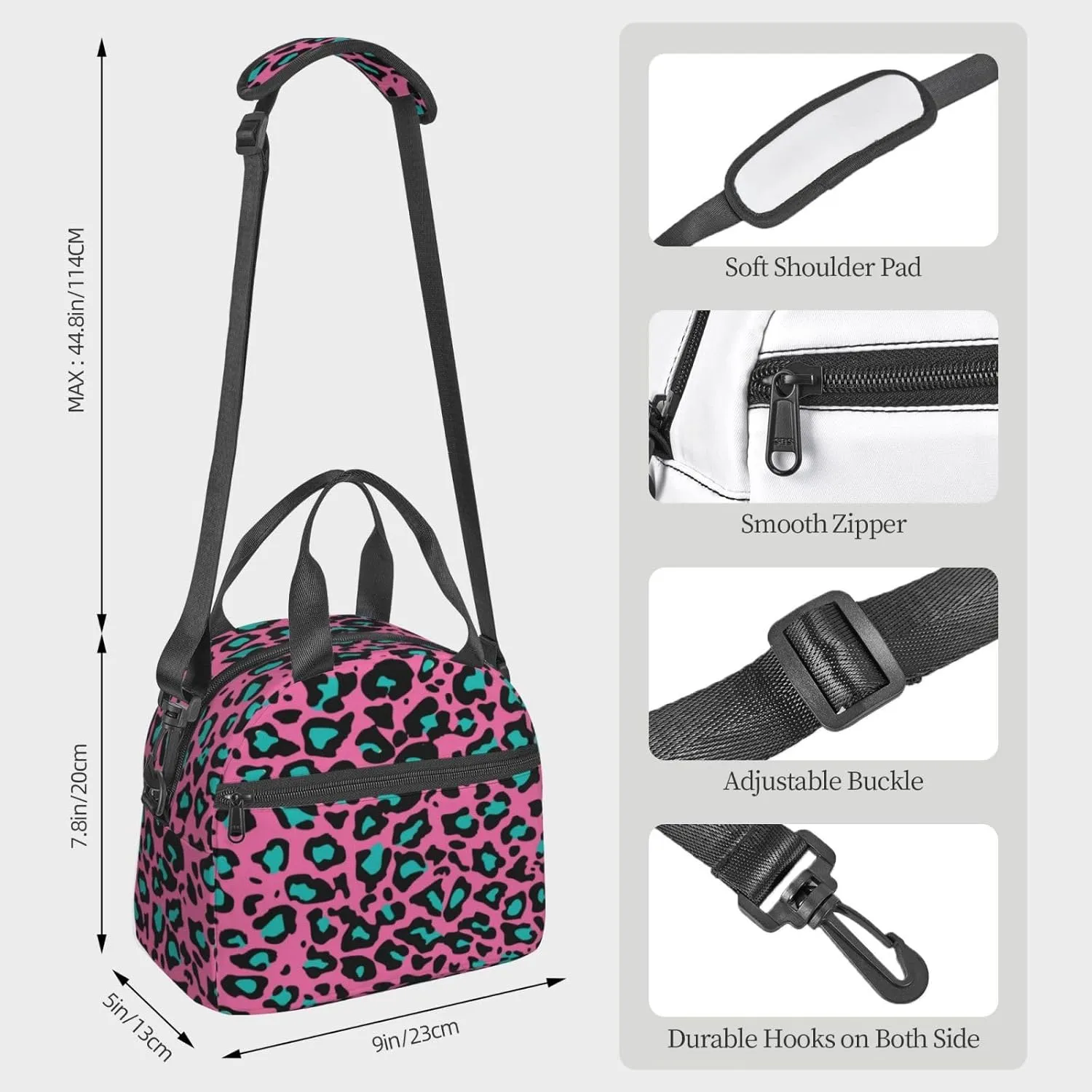 Floral Pattern,Insulated Reusable Lunch Bag with Adjustable Shoulder Strap for Adults,Swirled Mix Flower Petals,Leakproof Office Picnic Hiking Beach Tote Bag,Blue White,9x5x7.8in