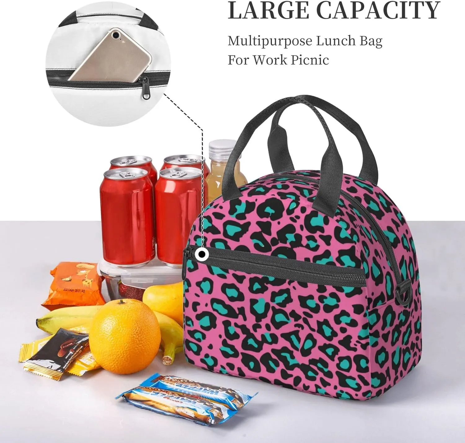 Floral Pattern,Insulated Reusable Lunch Bag with Adjustable Shoulder Strap for Adults,Swirled Mix Flower Petals,Leakproof Office Picnic Hiking Beach Tote Bag,Blue White,9x5x7.8in