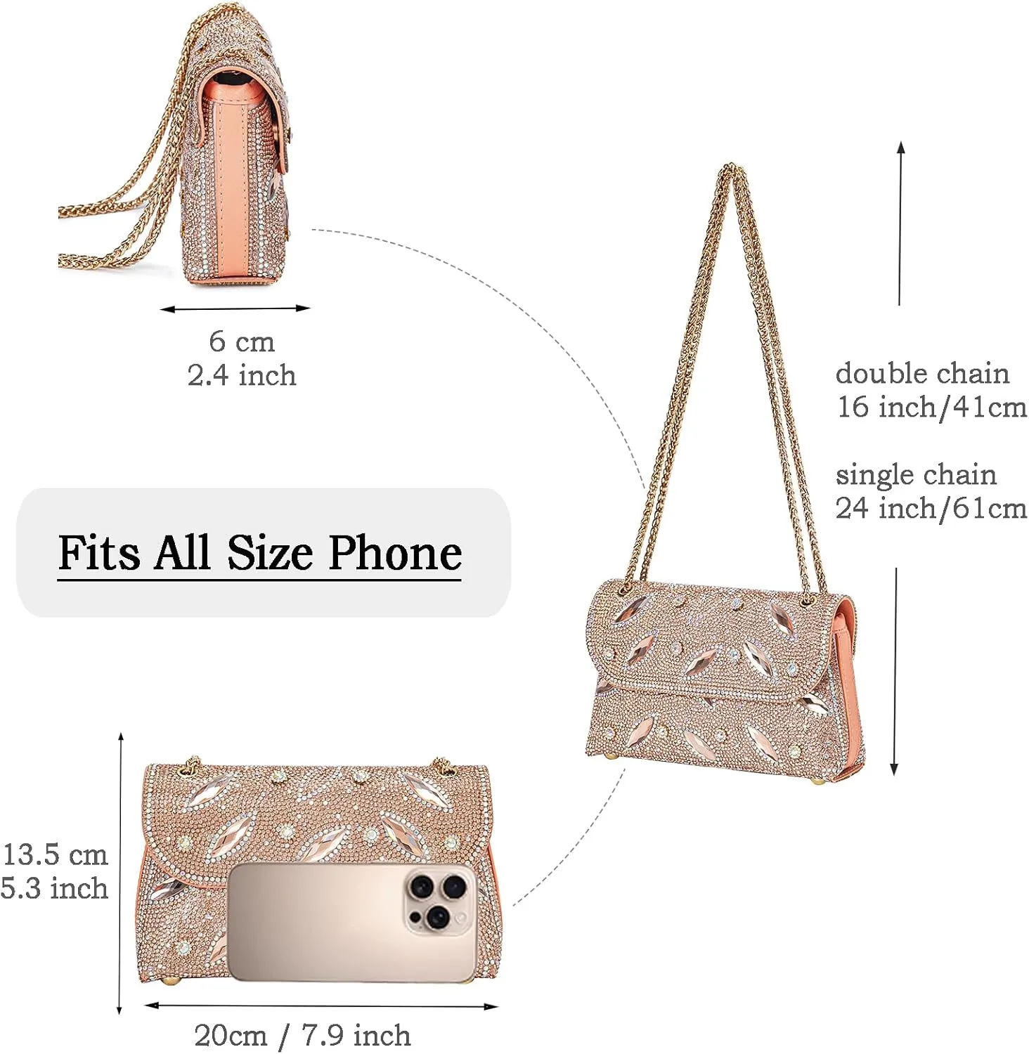 Flower Evening Handbags Chain Strap Square Shoulder Bag Crossbody Bag Crystals Rhinestone Clutch Purse